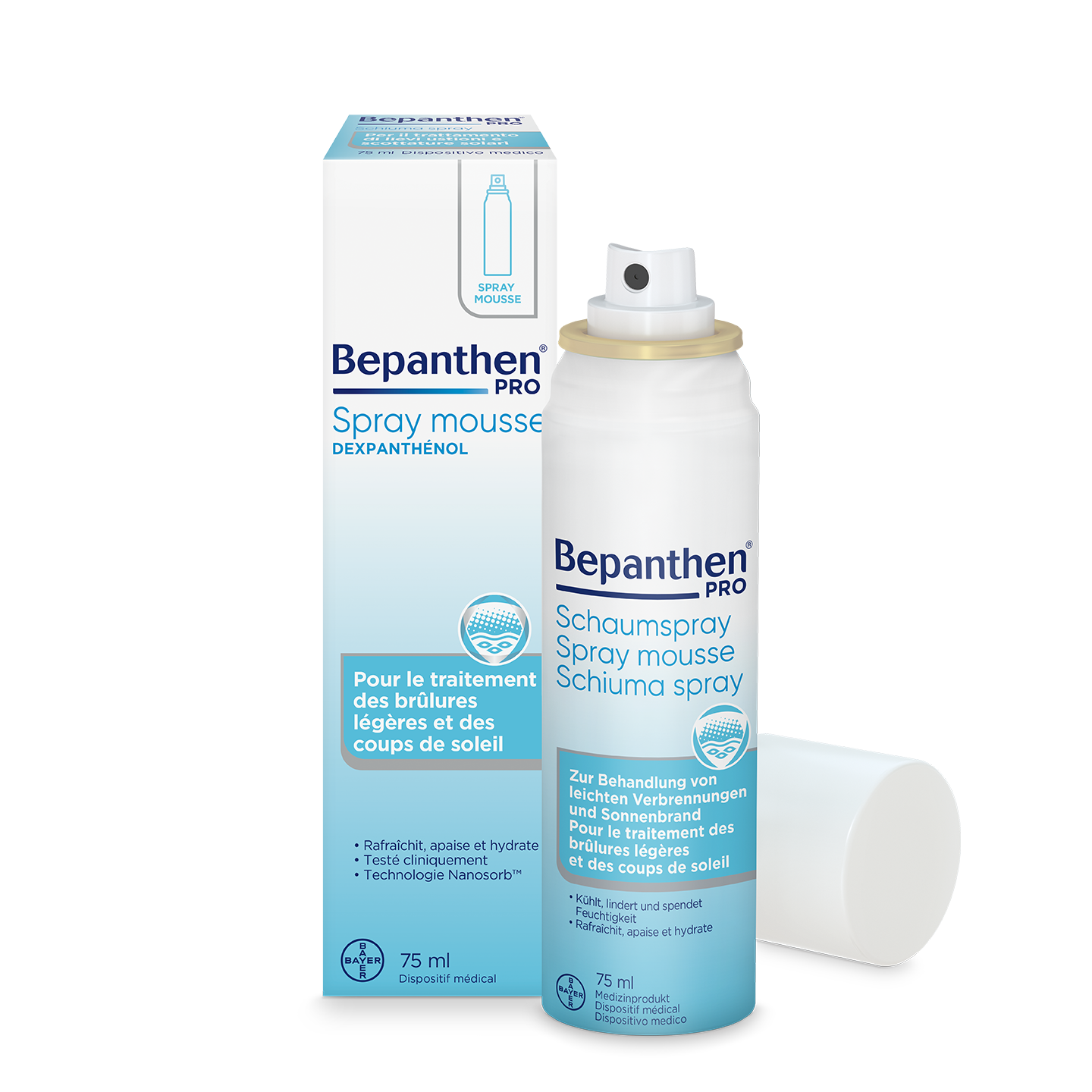 Bepanthen® PRO Spray mousse en cas de coup de soleil et de brûlures légères