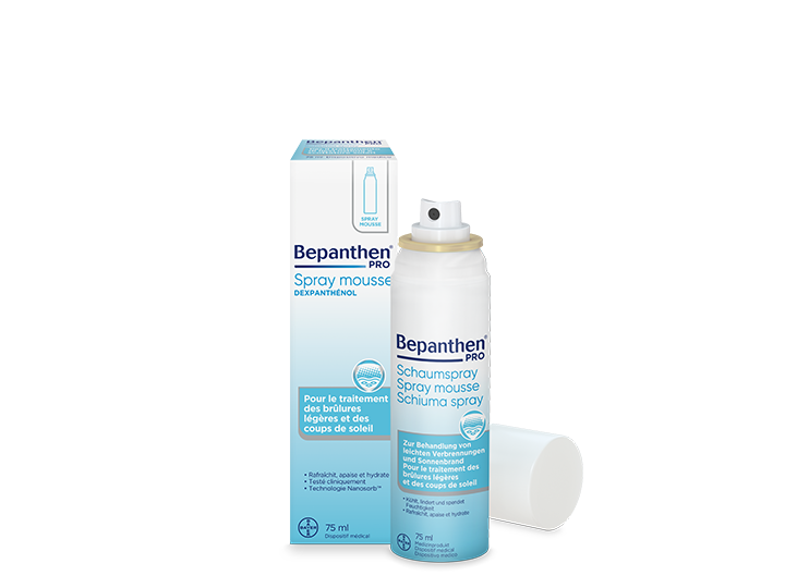 Bepanthen® Spray mousse rafraîchissant : En cas de coup de soleil et de brûlures légères